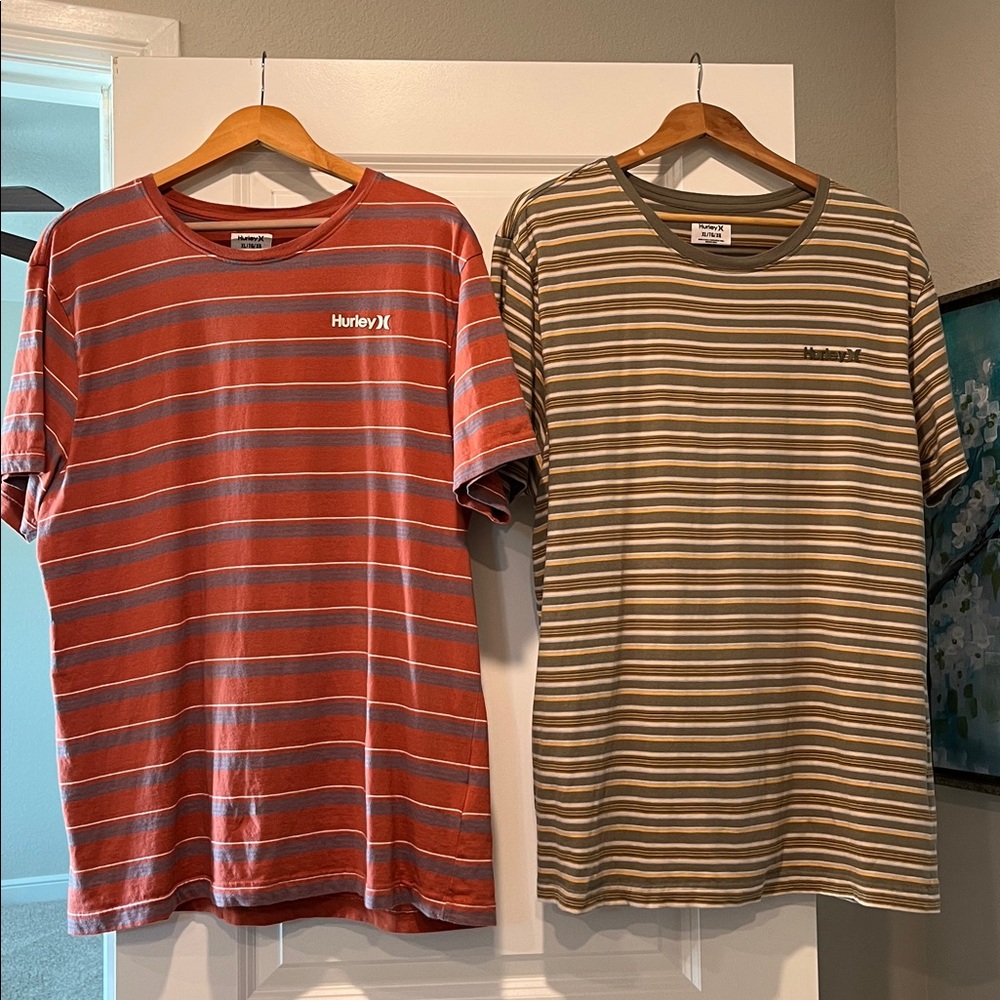 Hurley Red and Tan Striped Tees set of two.